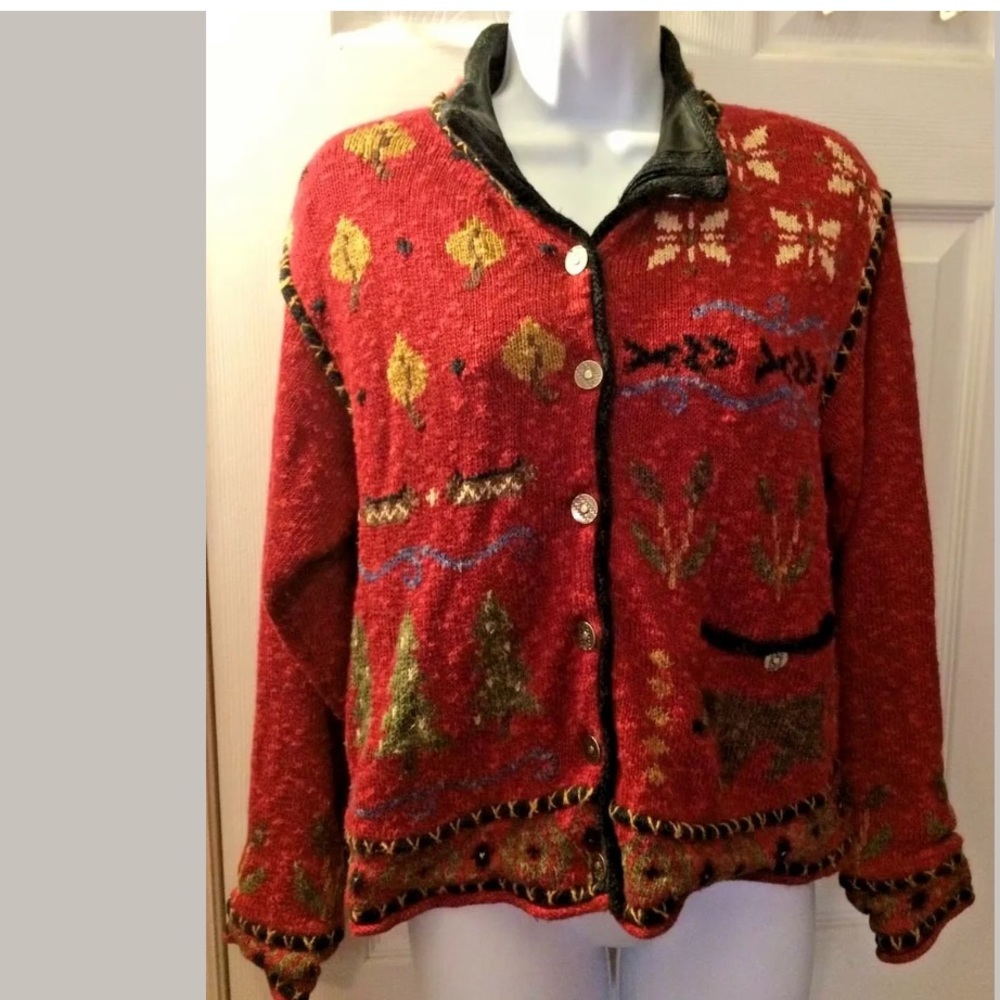 ICELANDIC DESIGNS Sweater Coat Christmas Bear Knit Holiday Cozy